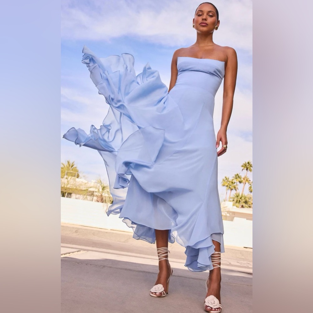 NWOT Amanda Uprichard Monterey strapless midi Dress in baby blue sz M